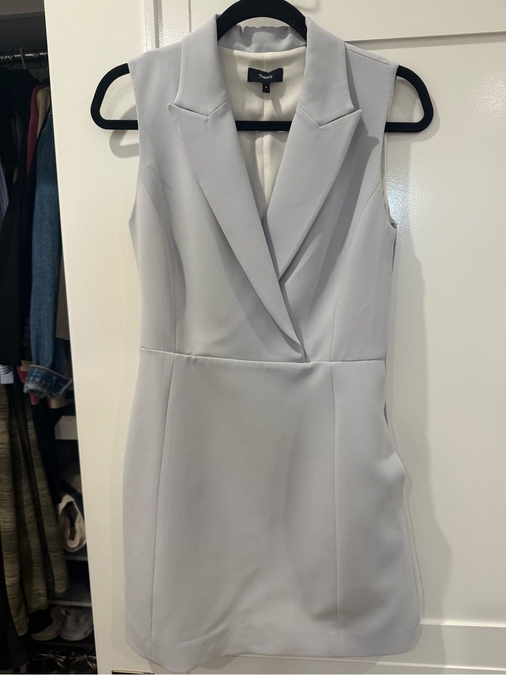 Theory Women's Light Gray/Blue Sleeveless Blazer Dress